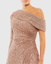 Pink Sequined Drop Shoulder Faux Wrap Gown - FINAL SALE